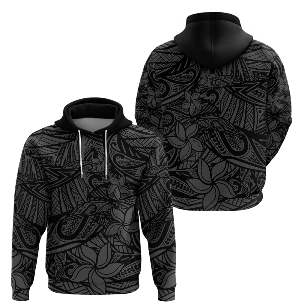 Polynesia Zip Hoodie Polynesian Pattern Mix Plumeria Black LT14 - Polynesian Pride