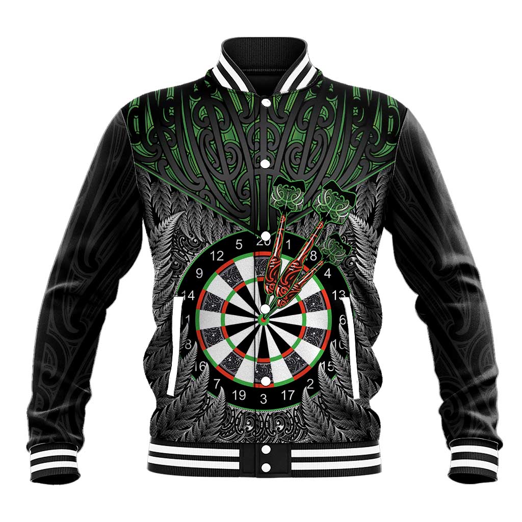 Personalised New Zealand Darts Baseball Jacket Dartboard Maori Fern Puhoro Art