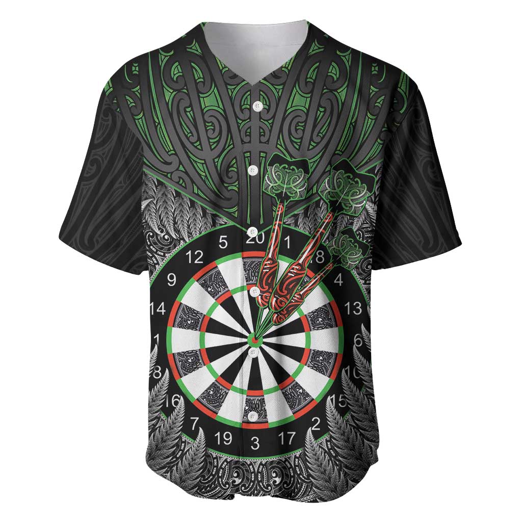 Personalised New Zealand Darts Baseball Jersey Dartboard Maori Fern Puhoro Art