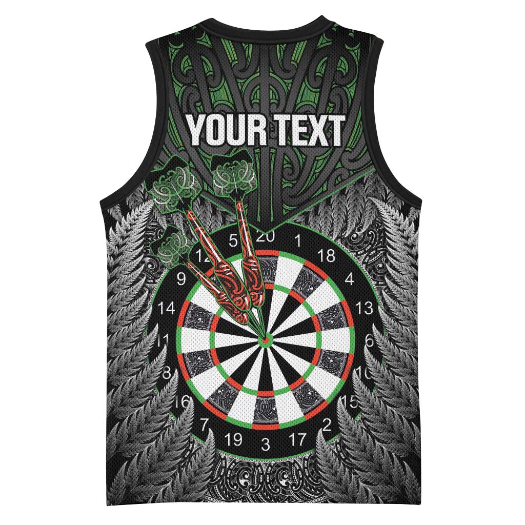 Personalised New Zealand Darts Basketball Jersey Dartboard Maori Fern Puhoro Art - Polynesian Pride