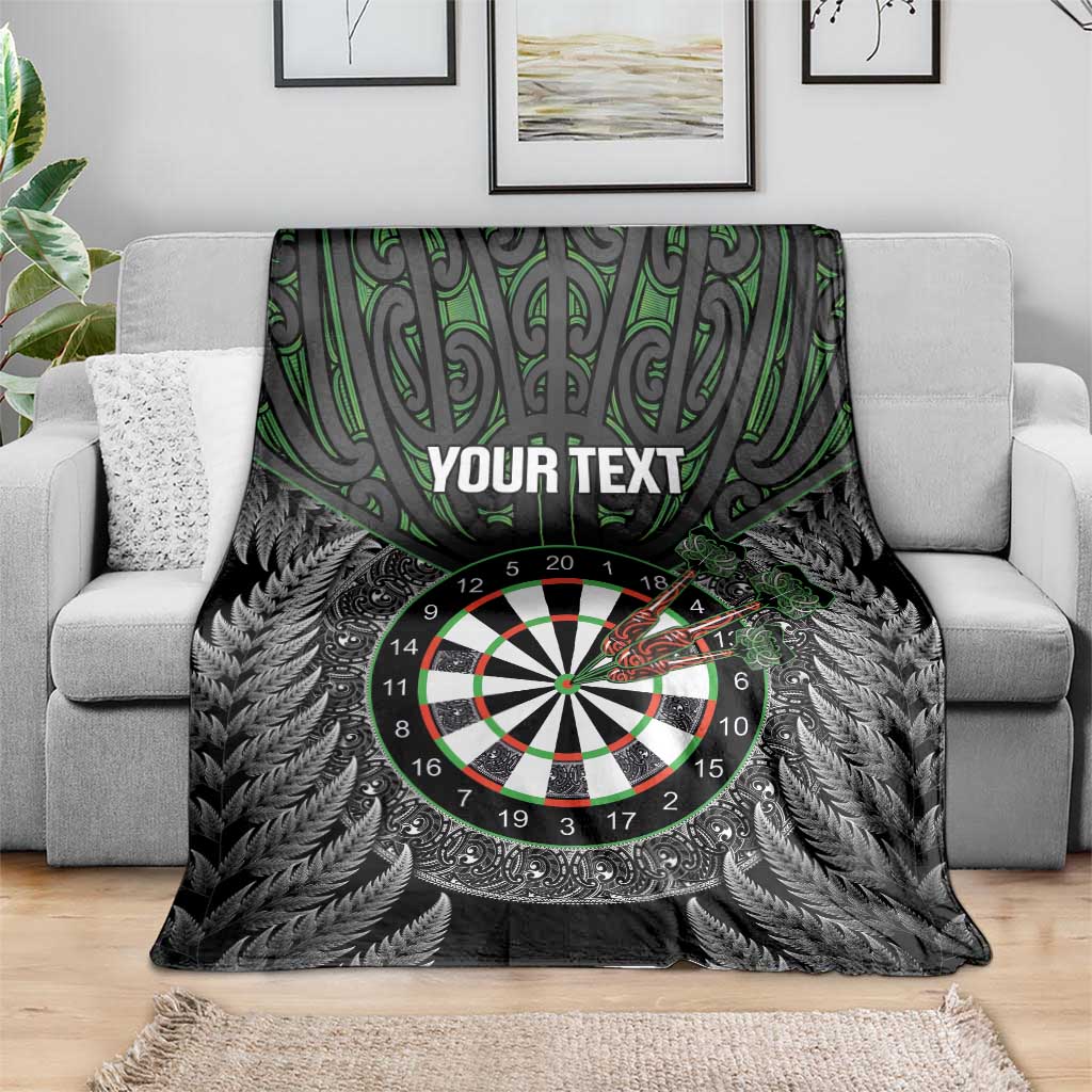 Personalised New Zealand Darts Blanket Dartboard Maori Fern Puhoro Art