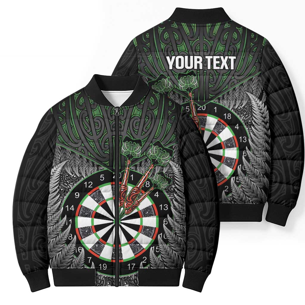 Personalised New Zealand Darts Bomber Puffer Jacket Dartboard Maori Fern Puhoro Art - Polynesian Pride