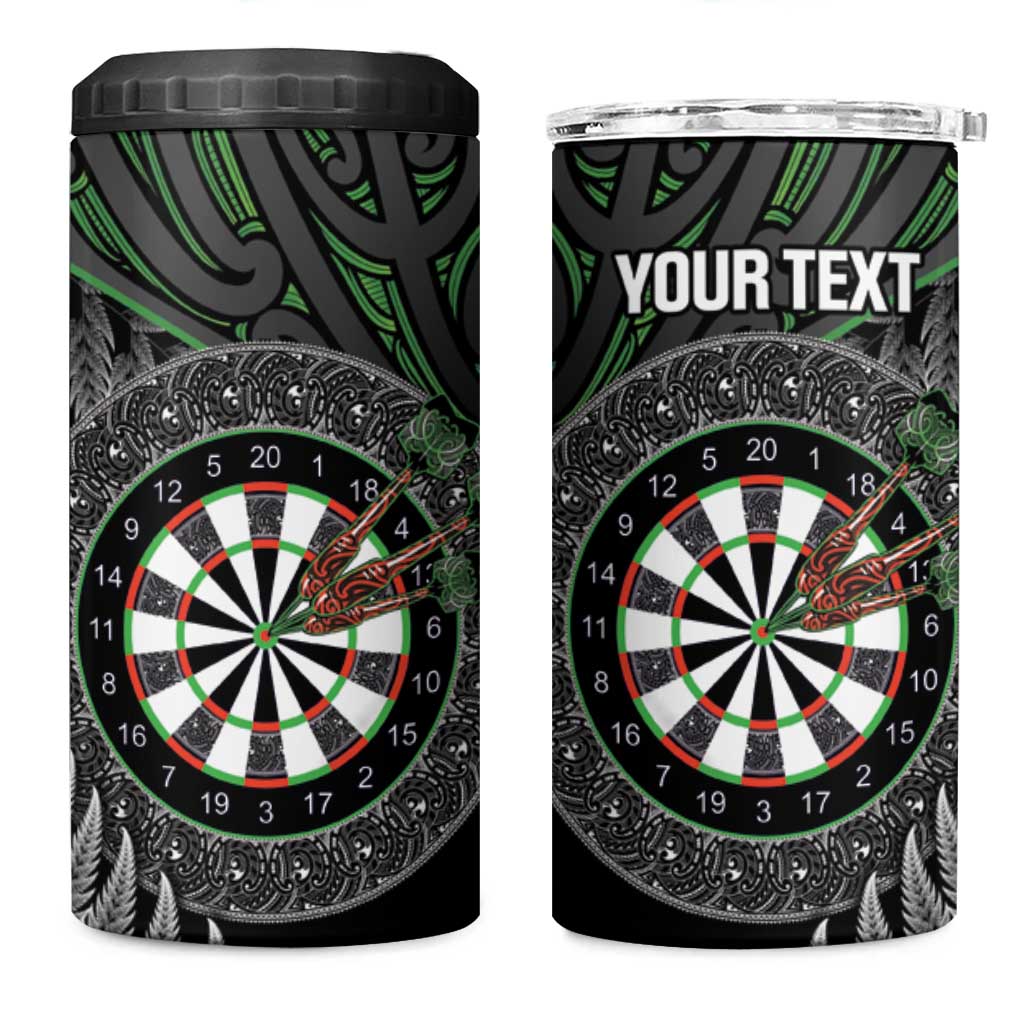 Personalised New Zealand Darts 4 in 1 Can Cooler Tumbler Dartboard Maori Fern Puhoro Art