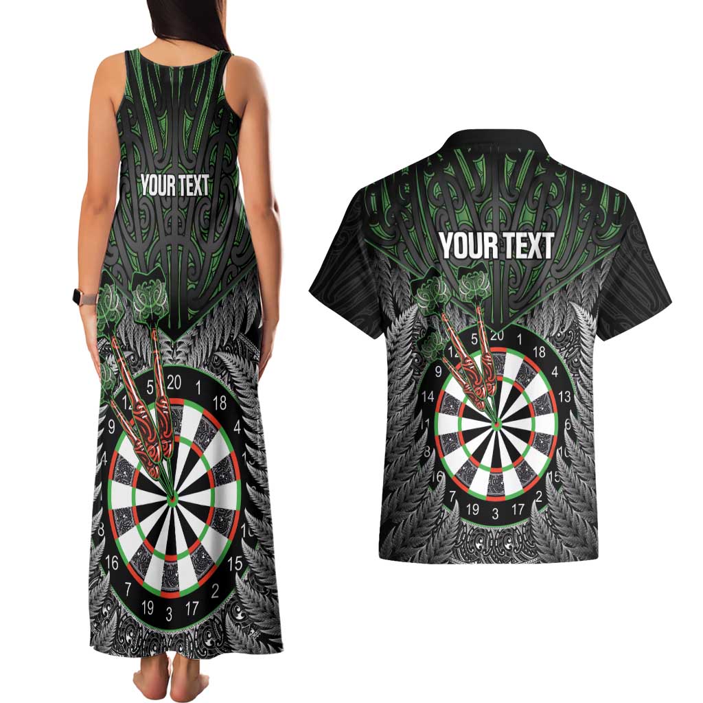 Personalised New Zealand Darts Couples Matching Tank Maxi Dress and Hawaiian Shirt Dartboard Maori Fern Puhoro Art