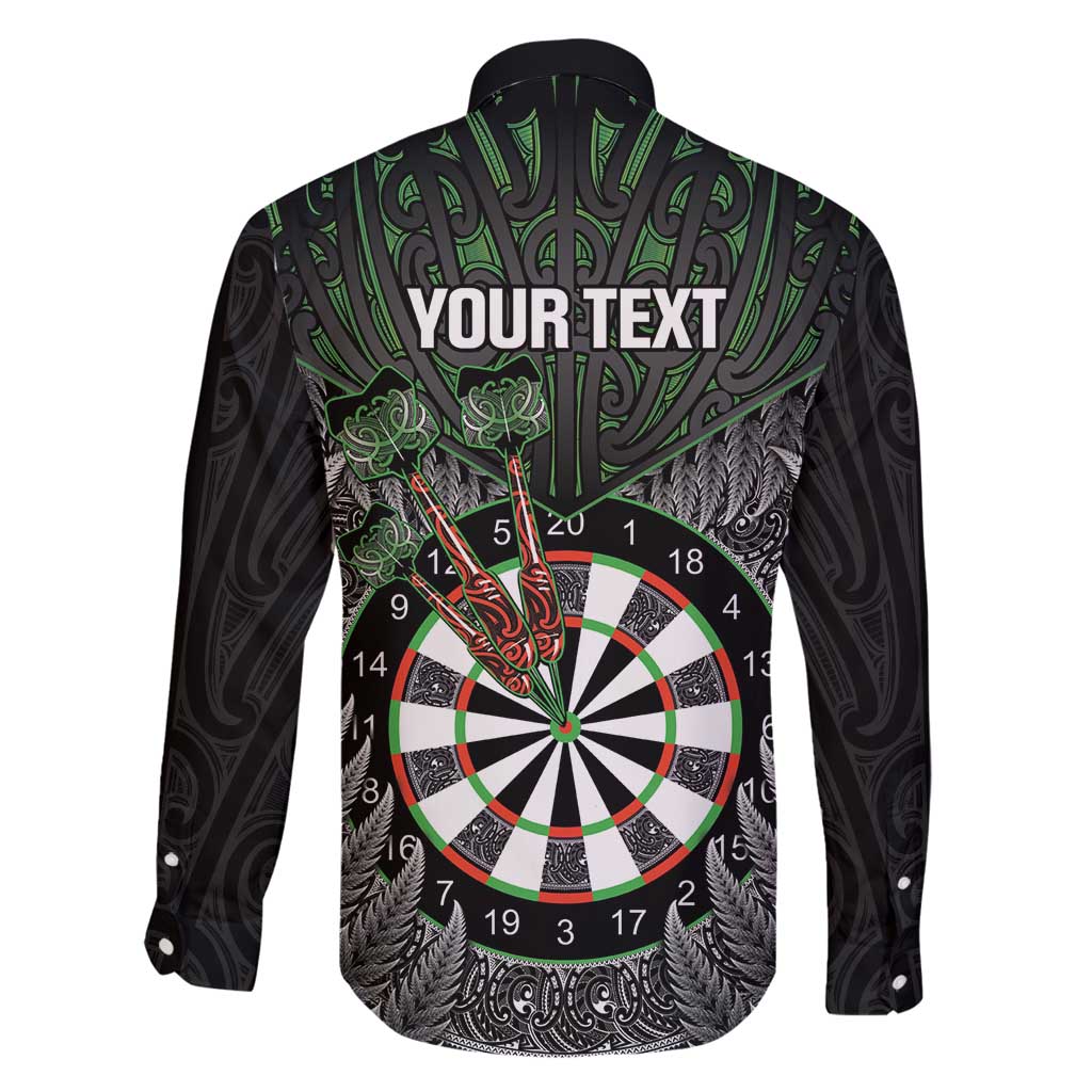 Personalised New Zealand Darts Family Matching Long Sleeve Bodycon Dress and Hawaiian Shirt Dartboard Maori Fern Puhoro Art