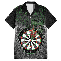 Personalised New Zealand Darts Family Matching Off The Shoulder Long Sleeve Dress and Hawaiian Shirt Dartboard Maori Fern Puhoro Art
