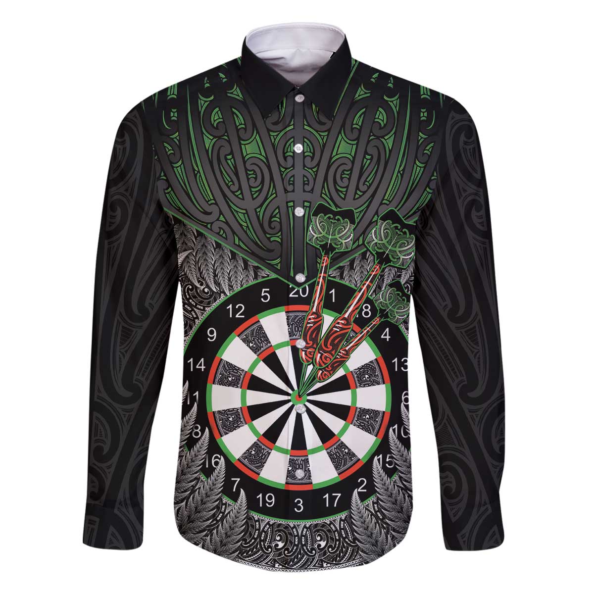 Personalised New Zealand Darts Family Matching Off The Shoulder Long Sleeve Dress and Hawaiian Shirt Dartboard Maori Fern Puhoro Art