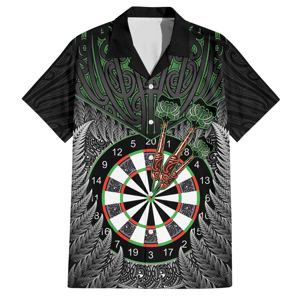 Personalised New Zealand Darts Family Matching Off Shoulder Maxi Dress and Hawaiian Shirt Dartboard Maori Fern Puhoro Art