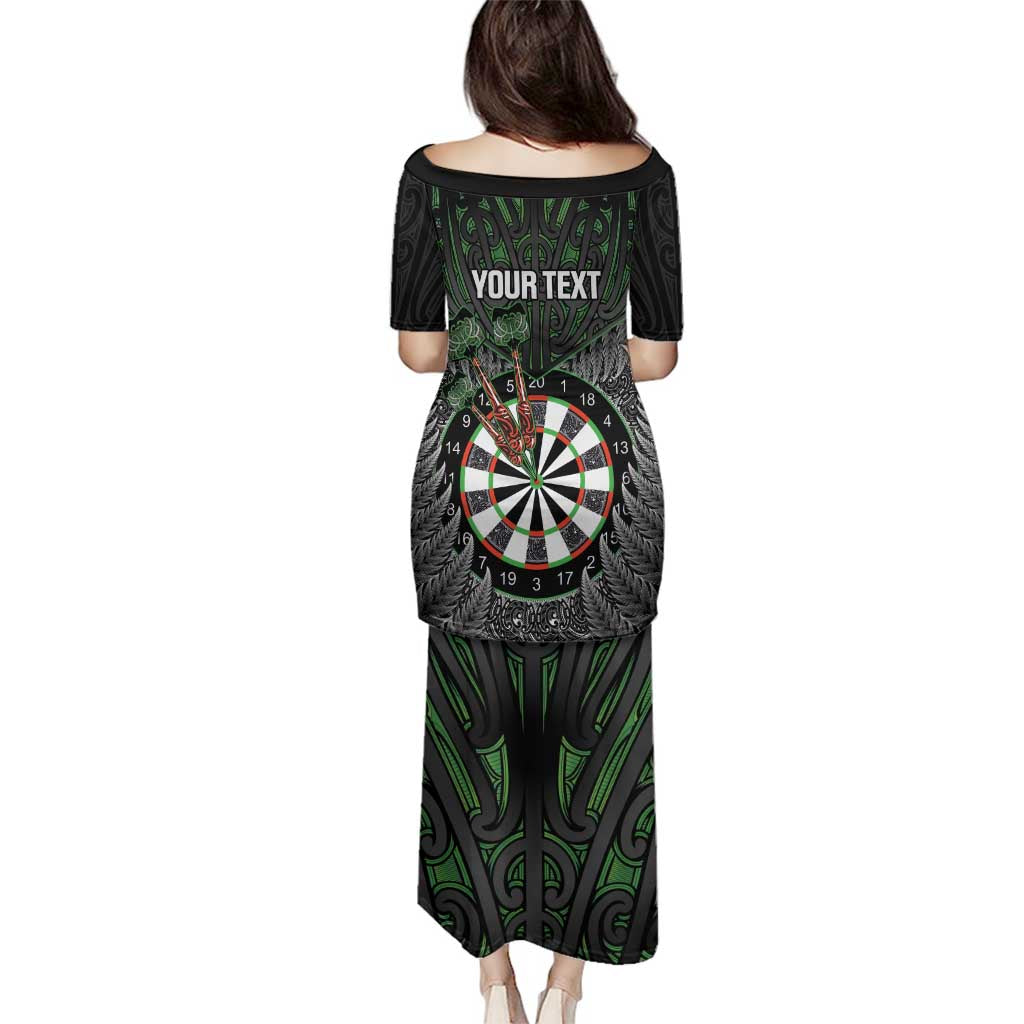 Personalised New Zealand Darts Family Matching Puletasi and Hawaiian Shirt Dartboard Maori Fern Puhoro Art