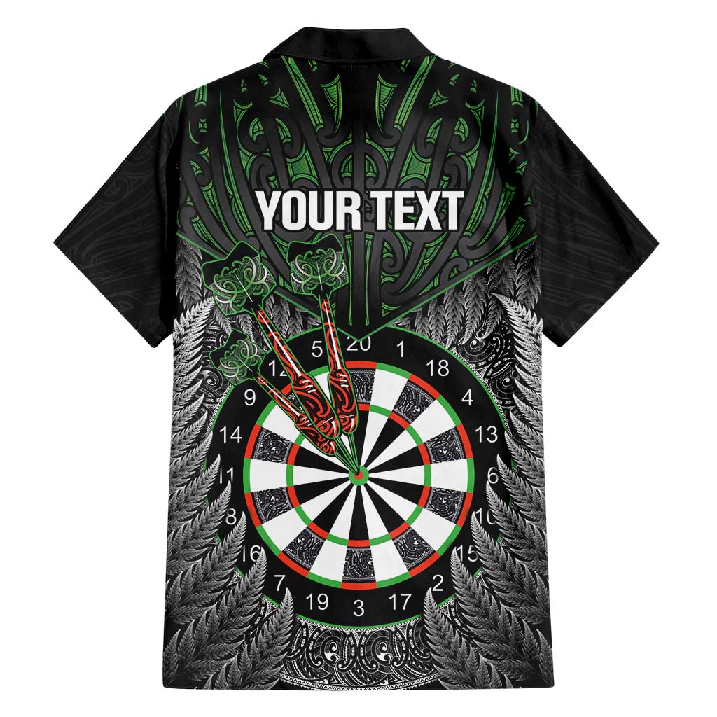 Personalised New Zealand Darts Family Matching Short Sleeve Bodycon Dress and Hawaiian Shirt Dartboard Maori Fern Puhoro Art