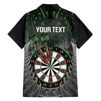 Personalised New Zealand Darts Family Matching Short Sleeve Bodycon Dress and Hawaiian Shirt Dartboard Maori Fern Puhoro Art