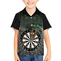 Personalised New Zealand Darts Family Matching Short Sleeve Bodycon Dress and Hawaiian Shirt Dartboard Maori Fern Puhoro Art