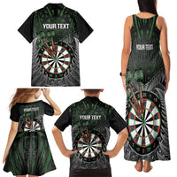 Personalised New Zealand Darts Family Matching Tank Maxi Dress and Hawaiian Shirt Dartboard Maori Fern Puhoro Art