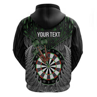 Personalised New Zealand Darts Hoodie Dartboard Maori Fern Puhoro Art