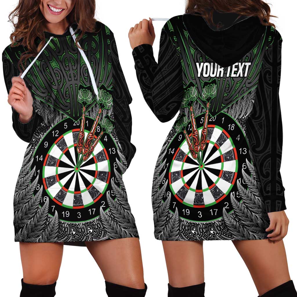 Personalised New Zealand Darts Hoodie Dress Dartboard Maori Fern Puhoro Art