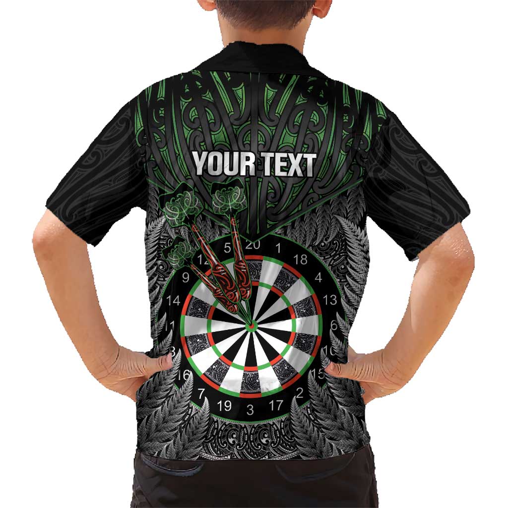 Personalised New Zealand Darts Kid Hawaiian Shirt Dartboard Maori Fern Puhoro Art