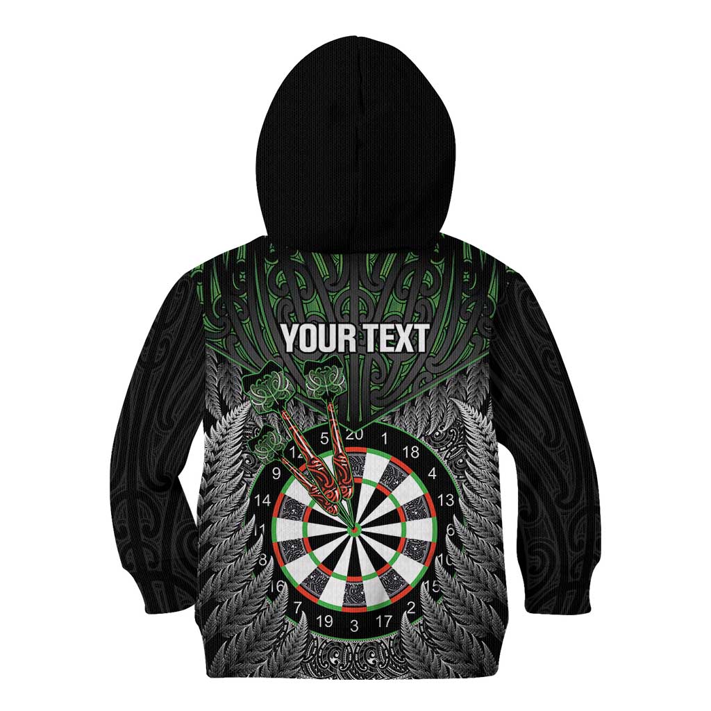 Personalised New Zealand Darts Kid Hoodie Dartboard Maori Fern Puhoro Art