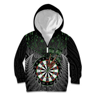 Personalised New Zealand Darts Kid Hoodie Dartboard Maori Fern Puhoro Art