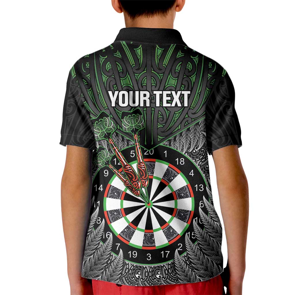 Personalised New Zealand Darts Kid Polo Shirt Dartboard Maori Fern Puhoro Art