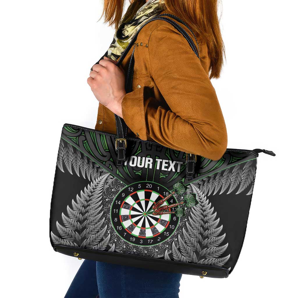 Personalised New Zealand Darts Leather Tote Bag Dartboard Maori Fern Puhoro Art
