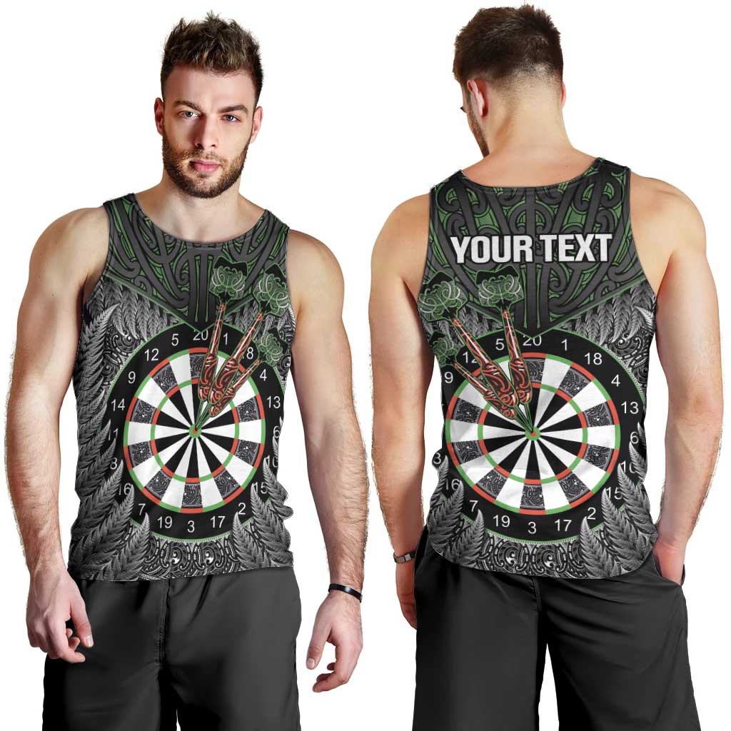 Personalised New Zealand Darts Men Tank Top Dartboard Maori Fern Puhoro Art