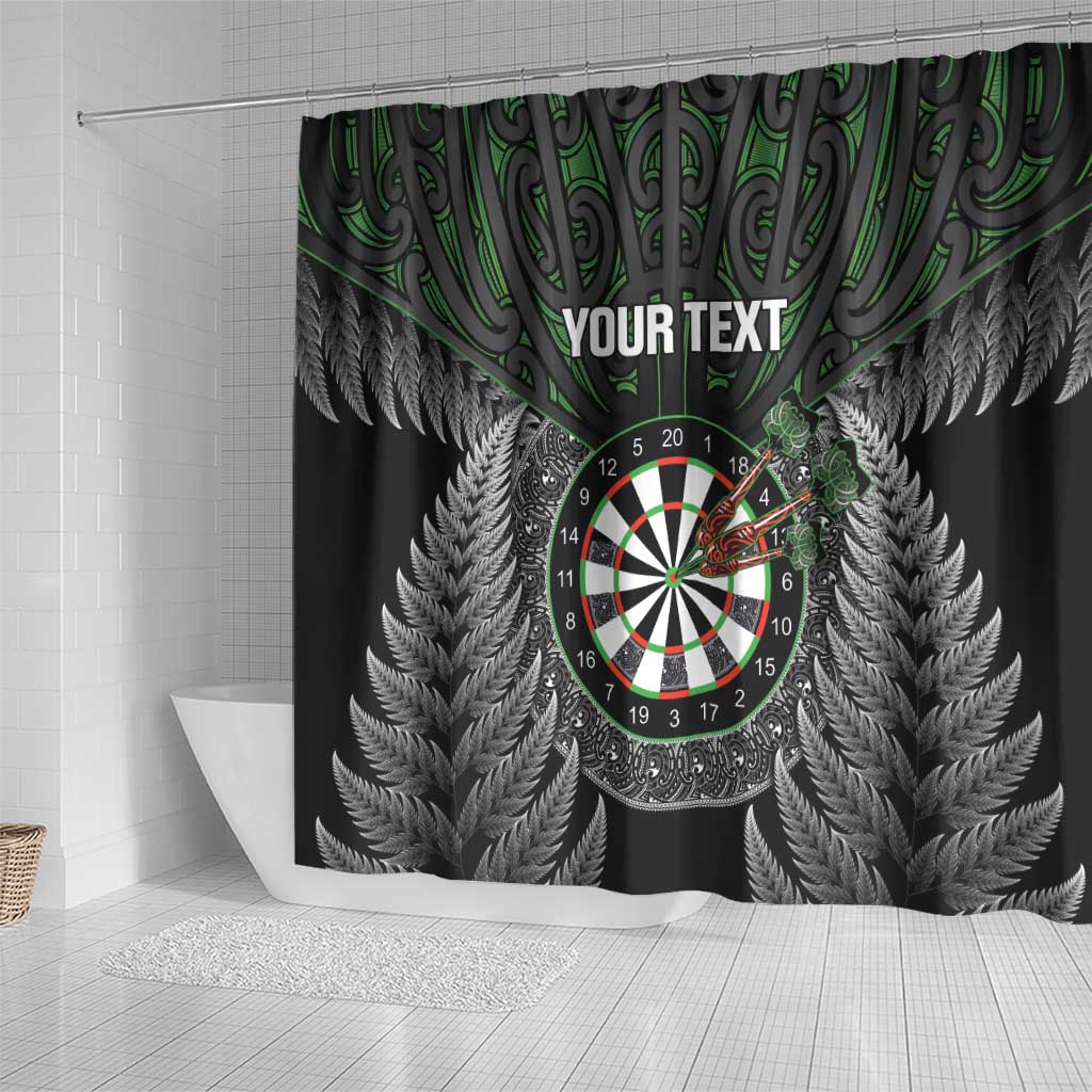 Personalised New Zealand Darts Shower Curtain Dartboard Maori Fern Puhoro Art