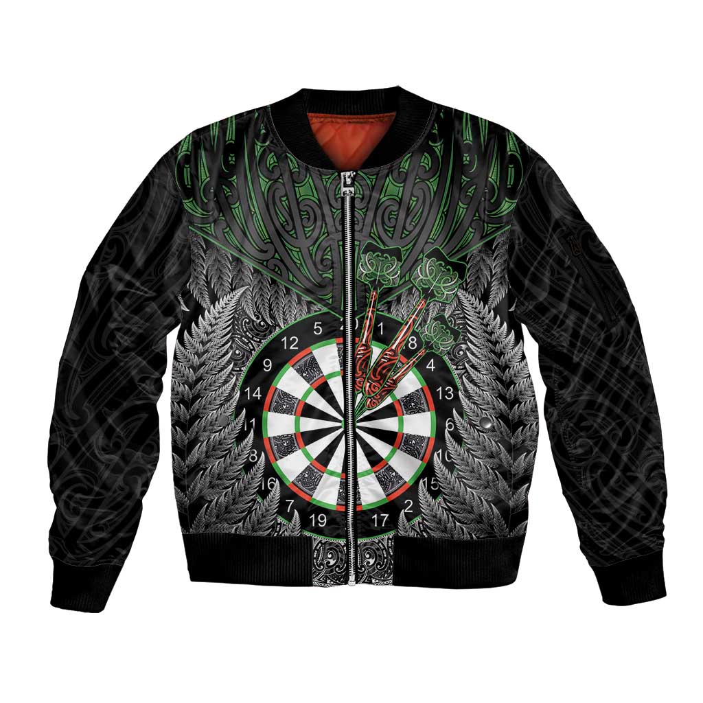 Personalised New Zealand Darts Sleeve Zip Bomber Jacket Dartboard Maori Fern Puhoro Art