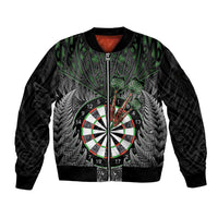 Personalised New Zealand Darts Sleeve Zip Bomber Jacket Dartboard Maori Fern Puhoro Art