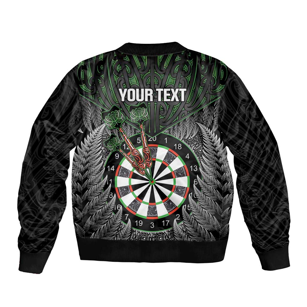 Personalised New Zealand Darts Sleeve Zip Bomber Jacket Dartboard Maori Fern Puhoro Art