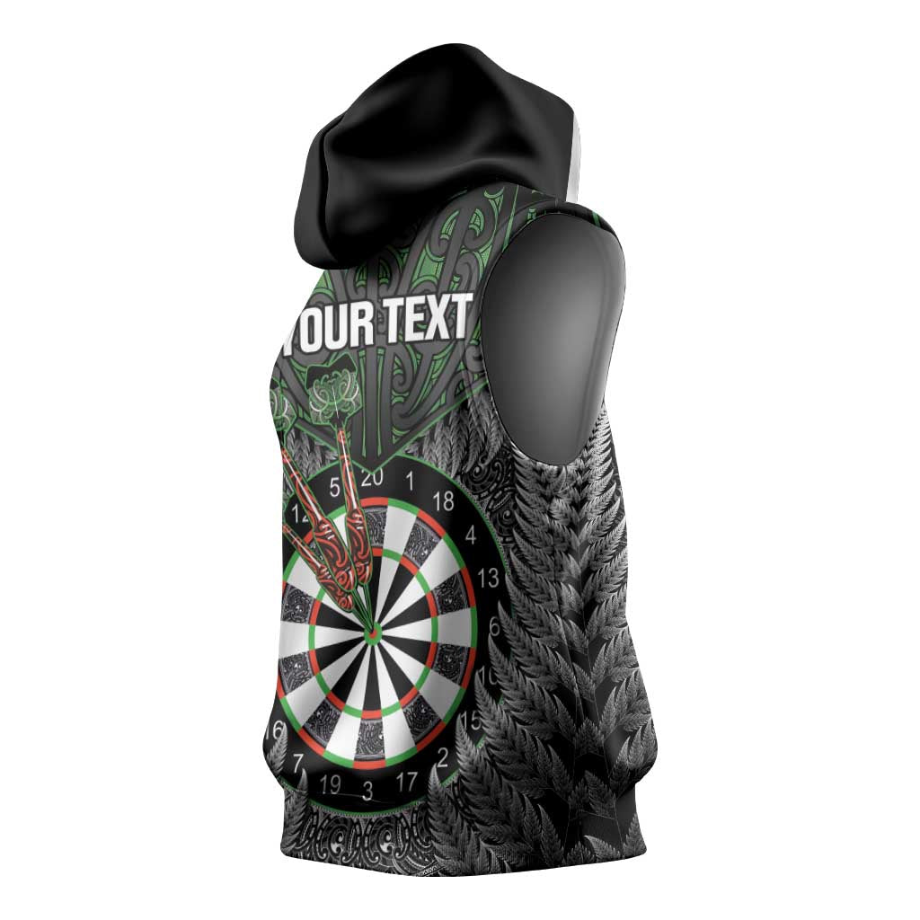 Personalised New Zealand Darts Sleeveless Hoodie Dartboard Maori Fern Puhoro Art - Polynesian Pride