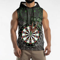 Personalised New Zealand Darts Sleeveless Hoodie Dartboard Maori Fern Puhoro Art - Polynesian Pride