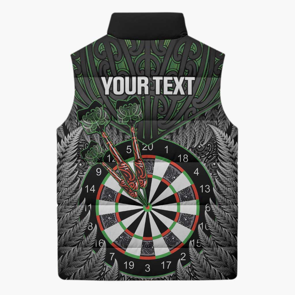 Personalised New Zealand Darts Sleeveless Puffer Jacket Dartboard Maori Fern Puhoro Art - Polynesian Pride