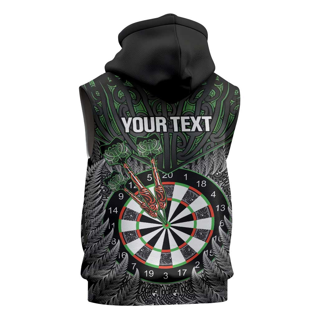 Personalised New Zealand Darts Sleeveless Zip Hoodie Dartboard Maori Fern Puhoro Art - Polynesian Pride