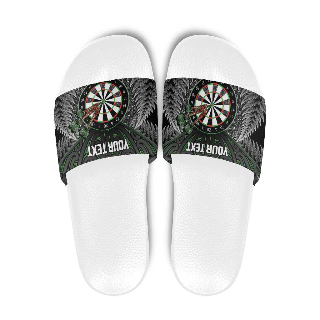 Personalised New Zealand Darts Slide Sandals Dartboard Maori Fern Puhoro Art - Polynesian Pride