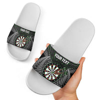 Personalised New Zealand Darts Slide Sandals Dartboard Maori Fern Puhoro Art - Polynesian Pride