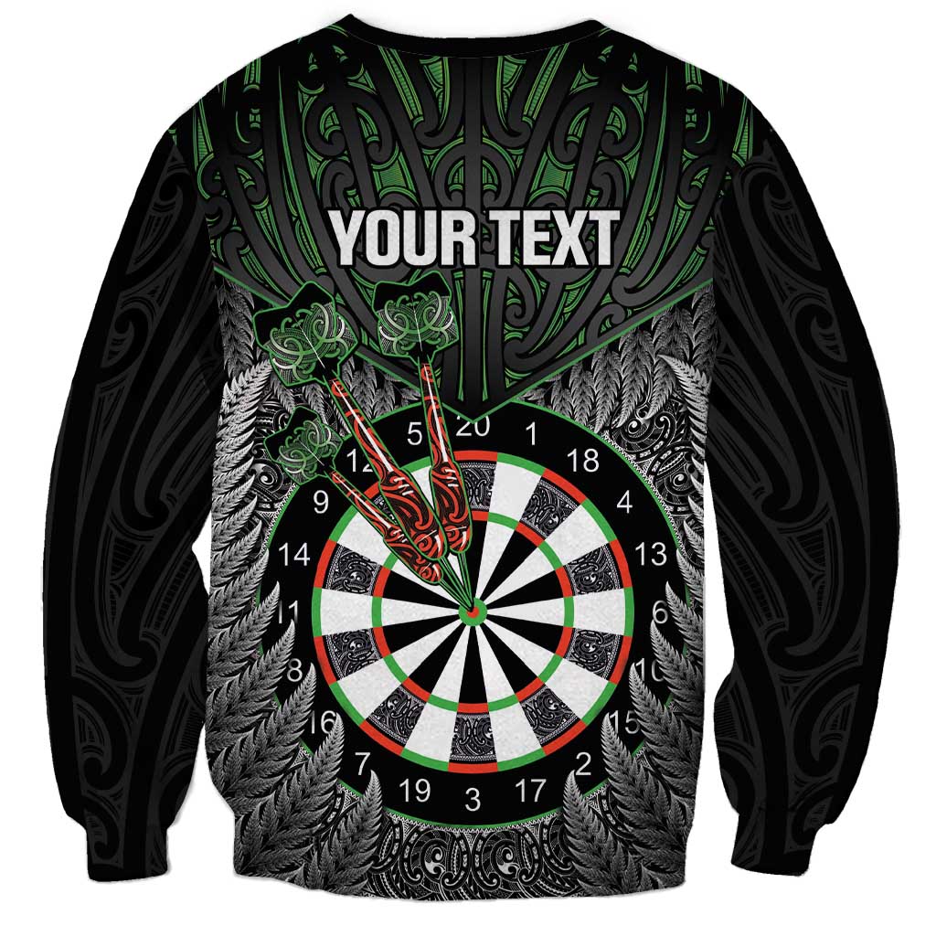 Personalised New Zealand Darts Sweatshirt Dartboard Maori Fern Puhoro Art