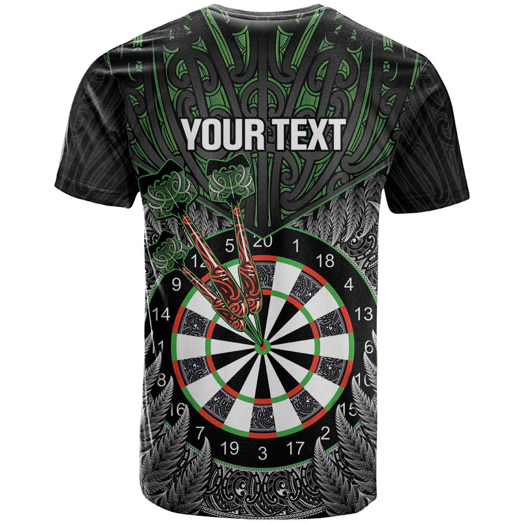 Personalised New Zealand Darts T Shirt Dartboard Maori Fern Puhoro Art