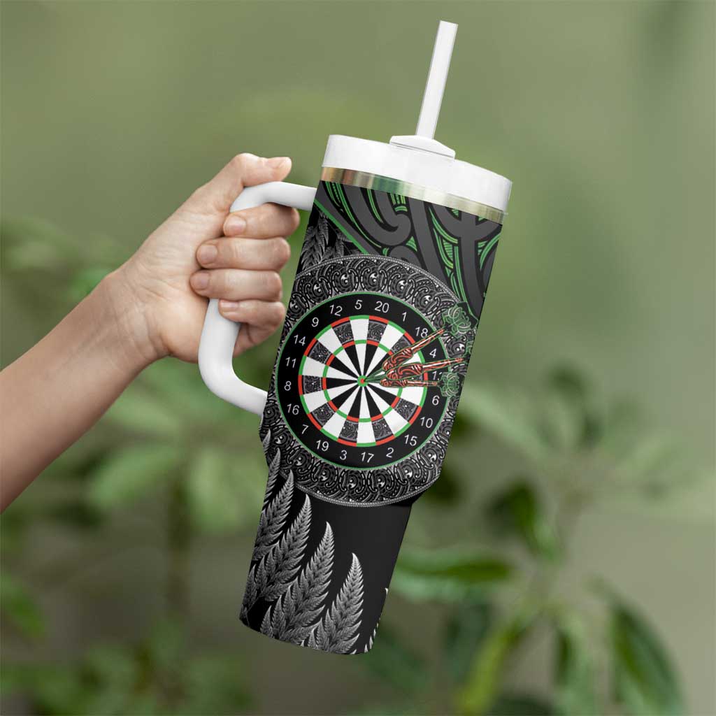 Personalised New Zealand Darts Tumbler With Handle Dartboard Maori Fern Puhoro Art