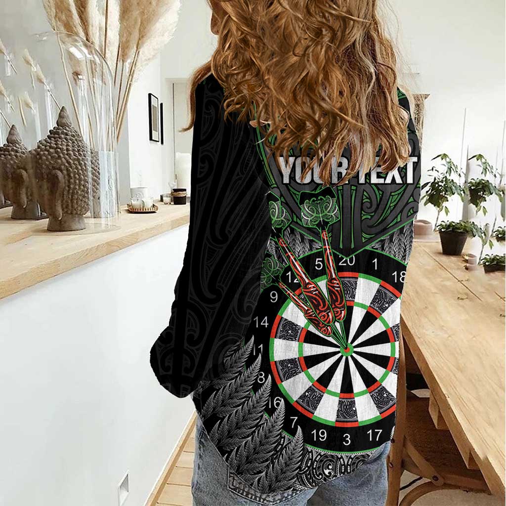 Personalised New Zealand Darts Women Casual Shirt Dartboard Maori Fern Puhoro Art