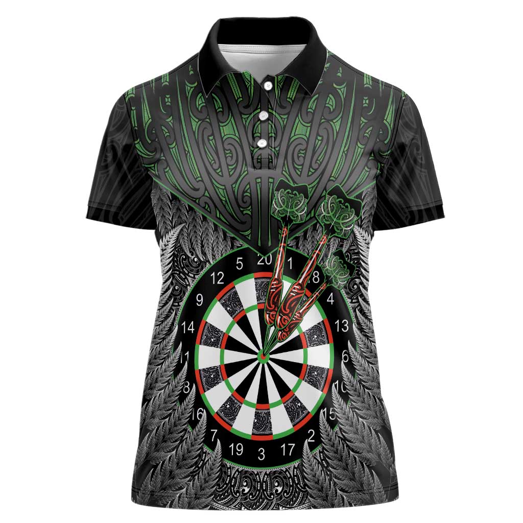 Personalised New Zealand Darts Women Polo Shirt Dartboard Maori Fern Puhoro Art