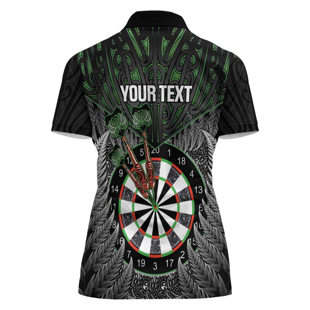 Personalised New Zealand Darts Women Polo Shirt Dartboard Maori Fern Puhoro Art