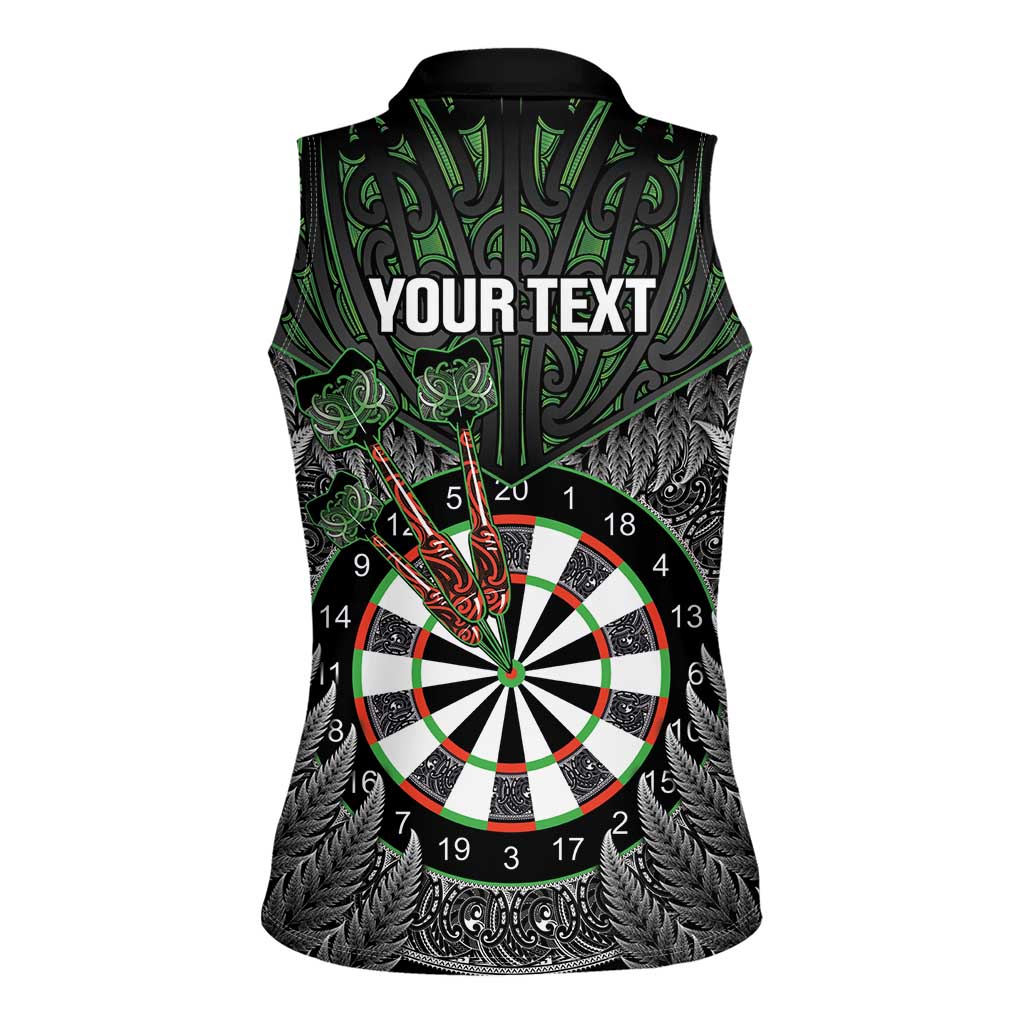 Personalised New Zealand Darts Women Sleeveless Polo Shirt Dartboard Maori Fern Puhoro Art
