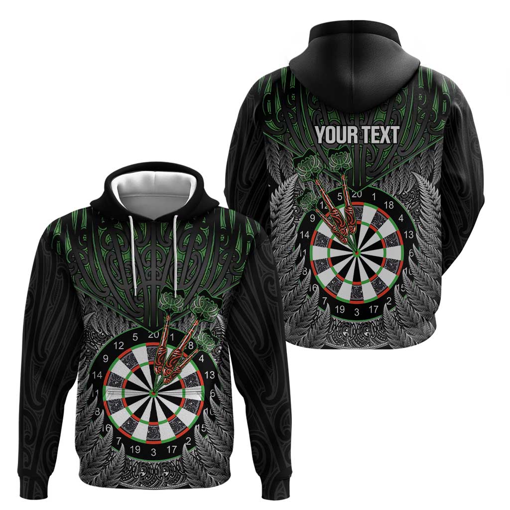 Personalised New Zealand Darts Zip Hoodie Dartboard Maori Fern Puhoro Art