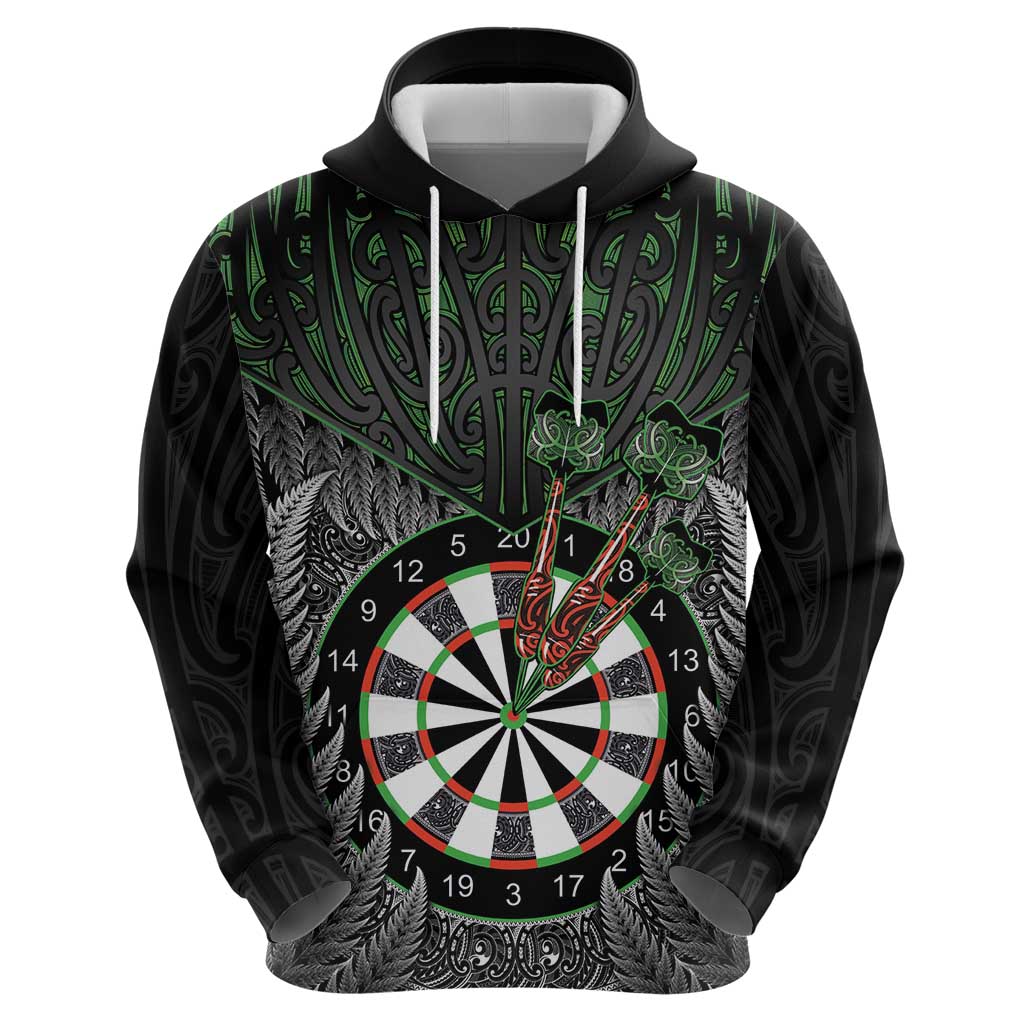 Personalised New Zealand Darts Zip Hoodie Dartboard Maori Fern Puhoro Art