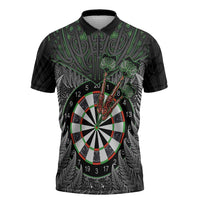 Personalised New Zealand Darts Zipper Polo Shirt Dartboard Maori Fern Puhoro Art - Polynesian Pride