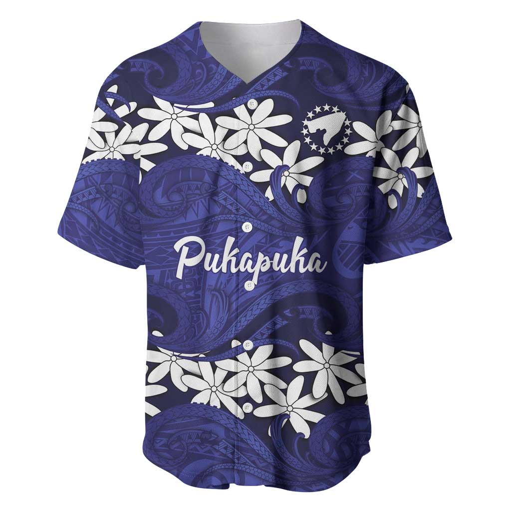 Personalised Cook Islands Pukapuka Baseball Jersey Tiare Maori Polynesian Waves Tattoo