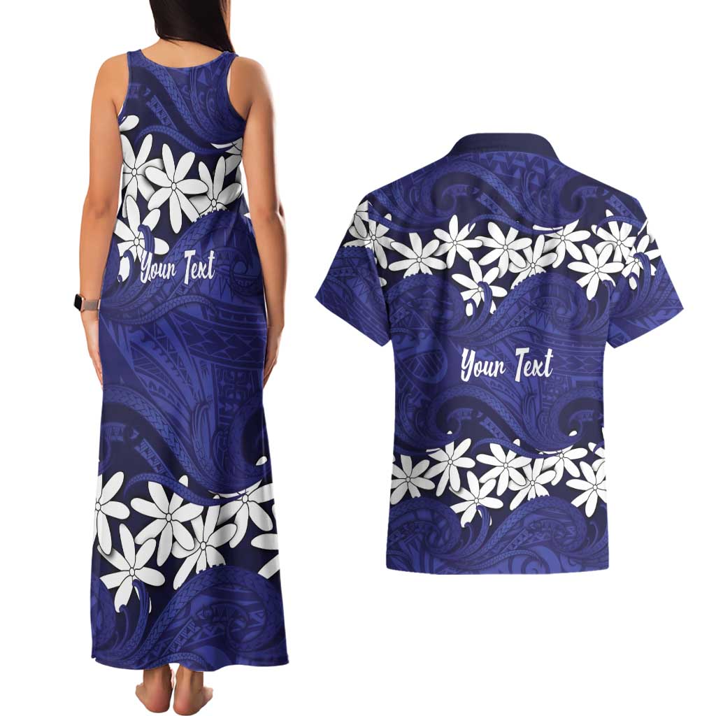 Personalised Cook Islands Pukapuka Couples Matching Tank Maxi Dress and Hawaiian Shirt Tiare Maori Polynesian Waves Tattoo LT14 - Polynesian Pride