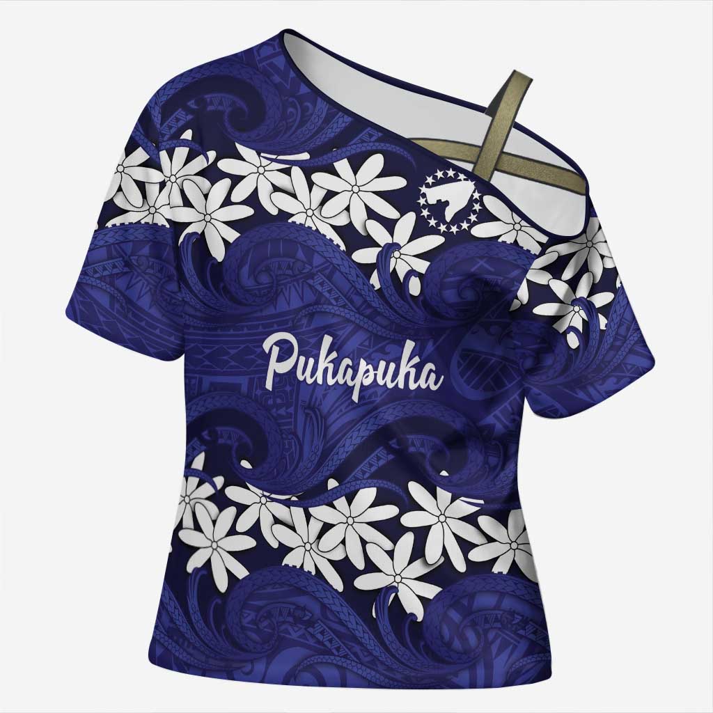 Personalised Cook Islands Pukapuka Cross Shoulder Shirt Tiare Maori Polynesian Waves Tattoo
