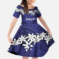 Personalised Cook Islands Pukapuka Family Matching Mermaid Dress and Hawaiian Shirt Tiare Maori Polynesian Waves Tattoo LT14 Daughter's Dress Blue - Polynesian Pride