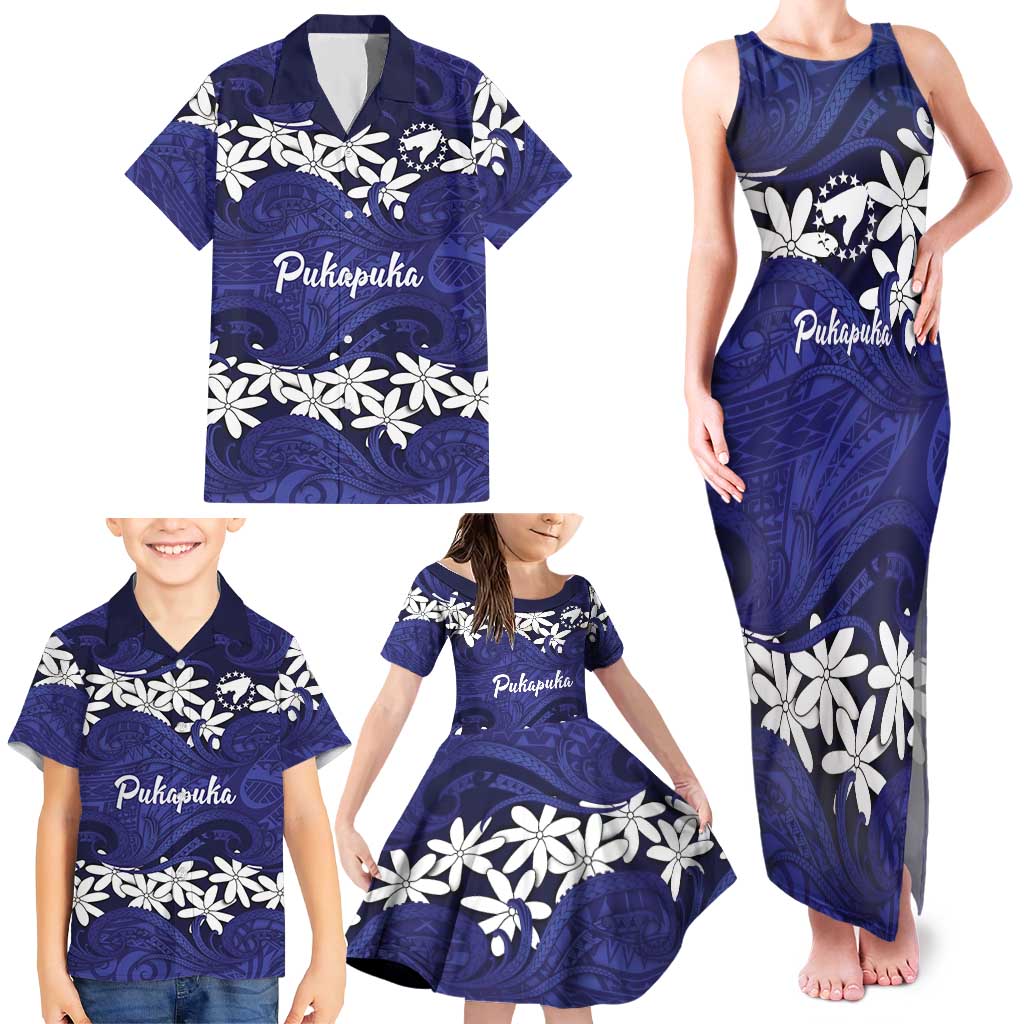 Personalised Cook Islands Pukapuka Family Matching Tank Maxi Dress and Hawaiian Shirt Tiare Maori Polynesian Waves Tattoo LT14 - Polynesian Pride